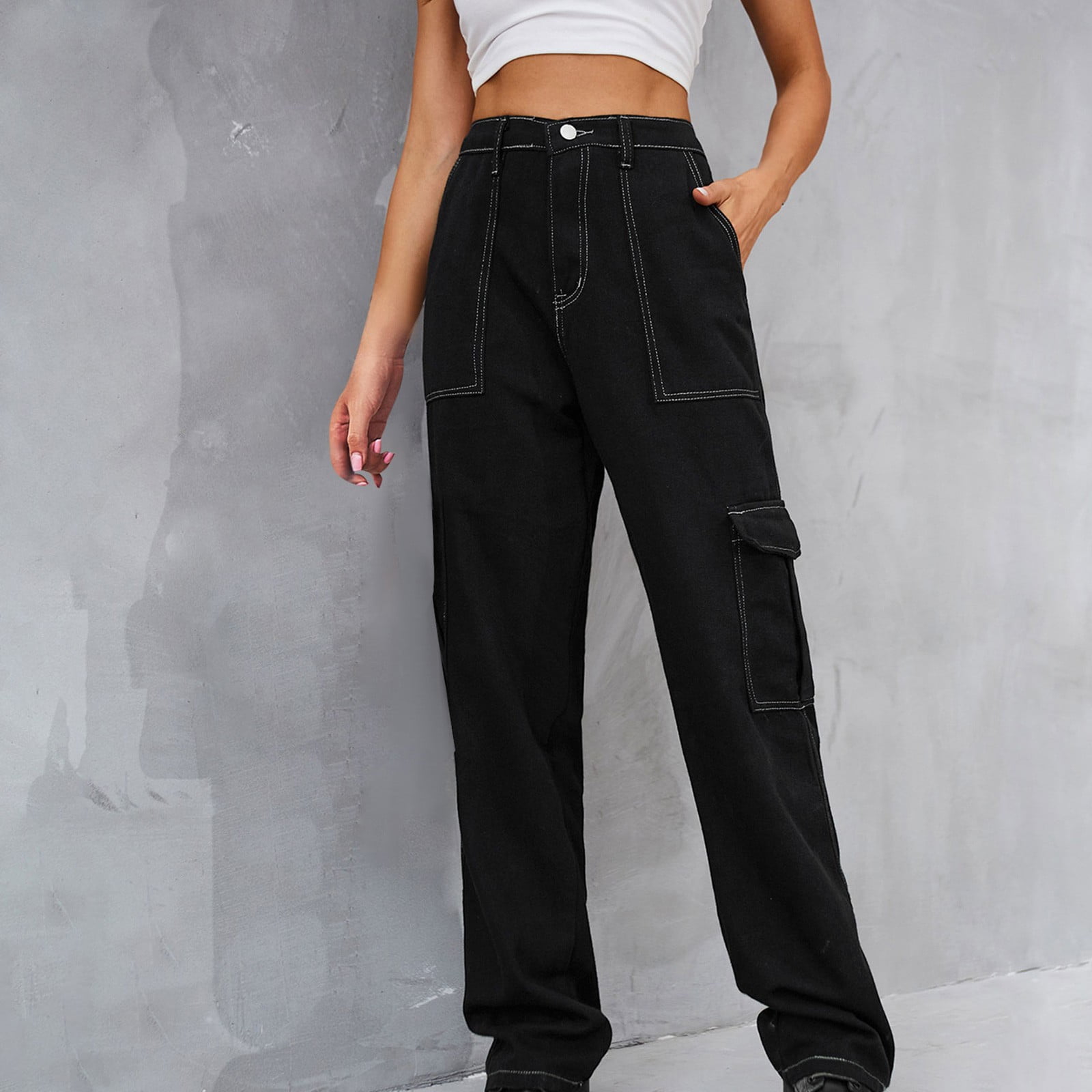 Black cargo jeans womens best sale