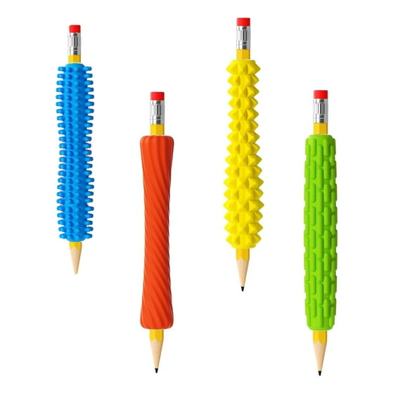 4-Pack Textured Silicone Pencil Grips ,Quiet Classroom&Travel Relaxing Tool for Focus,Calm,and Fine Motor Skills