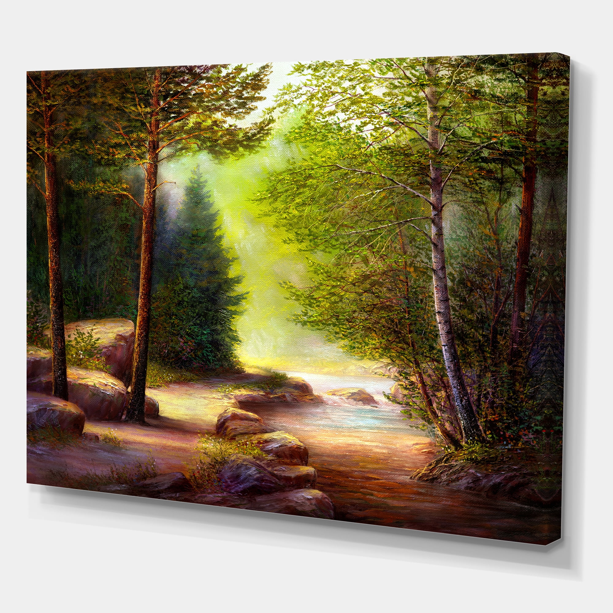 Designart ' Sunrise Glow Through The Spring Trees ' Lake House Canvas Wall Art Print