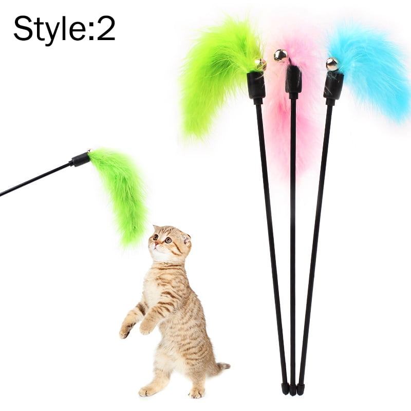 Kitten Cat Toy Mouse On A Rod Teaser Bell Feather Play Pet Dangler Wand_v 