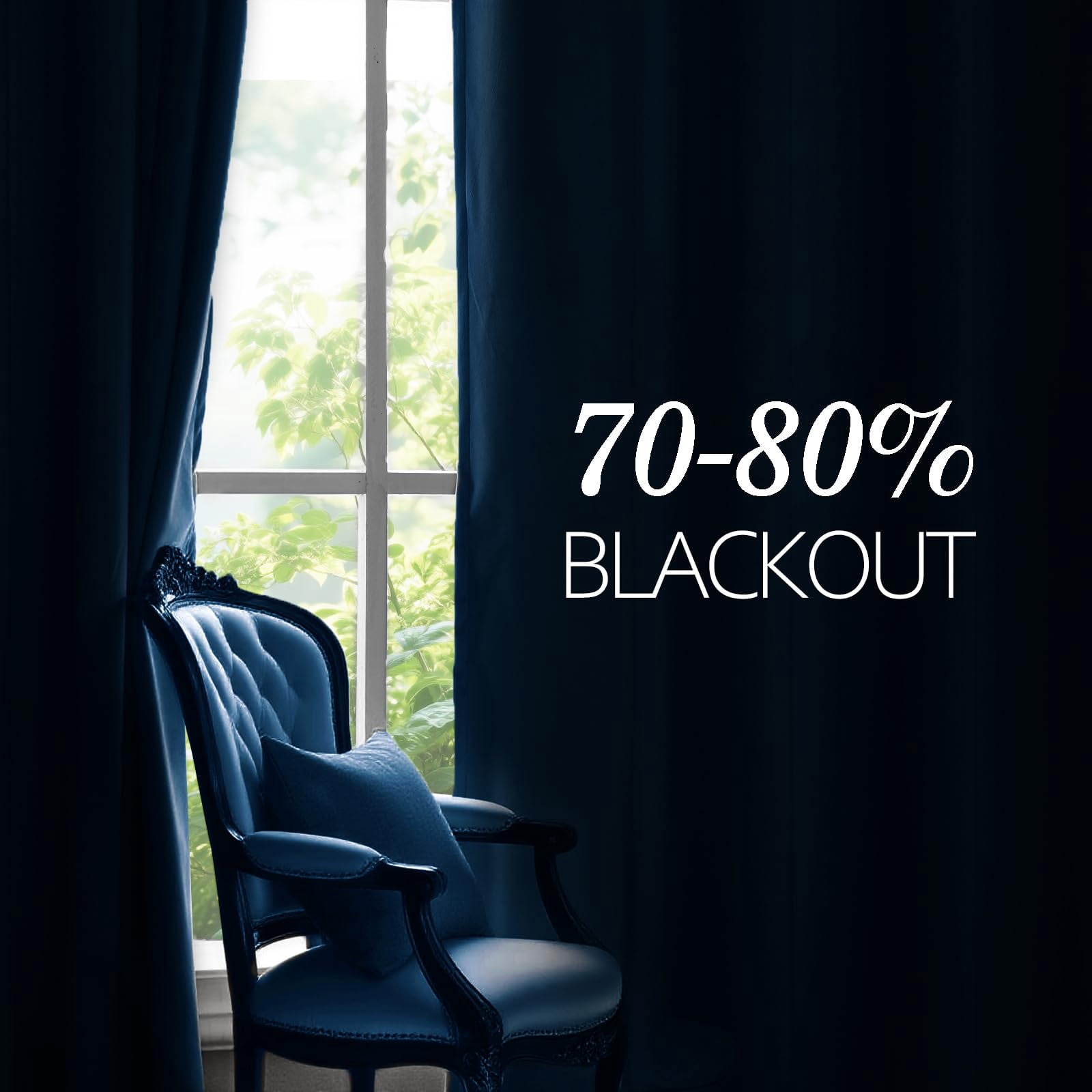 JIUZHEN Velvet Curtains 63 inches Long - Super Soft Room Darkening Thermal Insulating Window Drapes for Bedroom Living Room Dining Backdrop, W 52 x L 63 inch, Blue, 2 Panels
