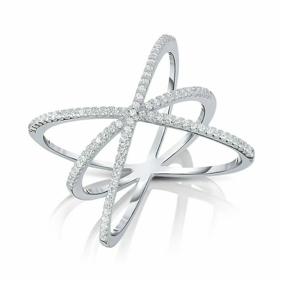 Triple Criss Cross Geometric Diamond Ring 2.2 Ct Diamond 14K White Gold Over
