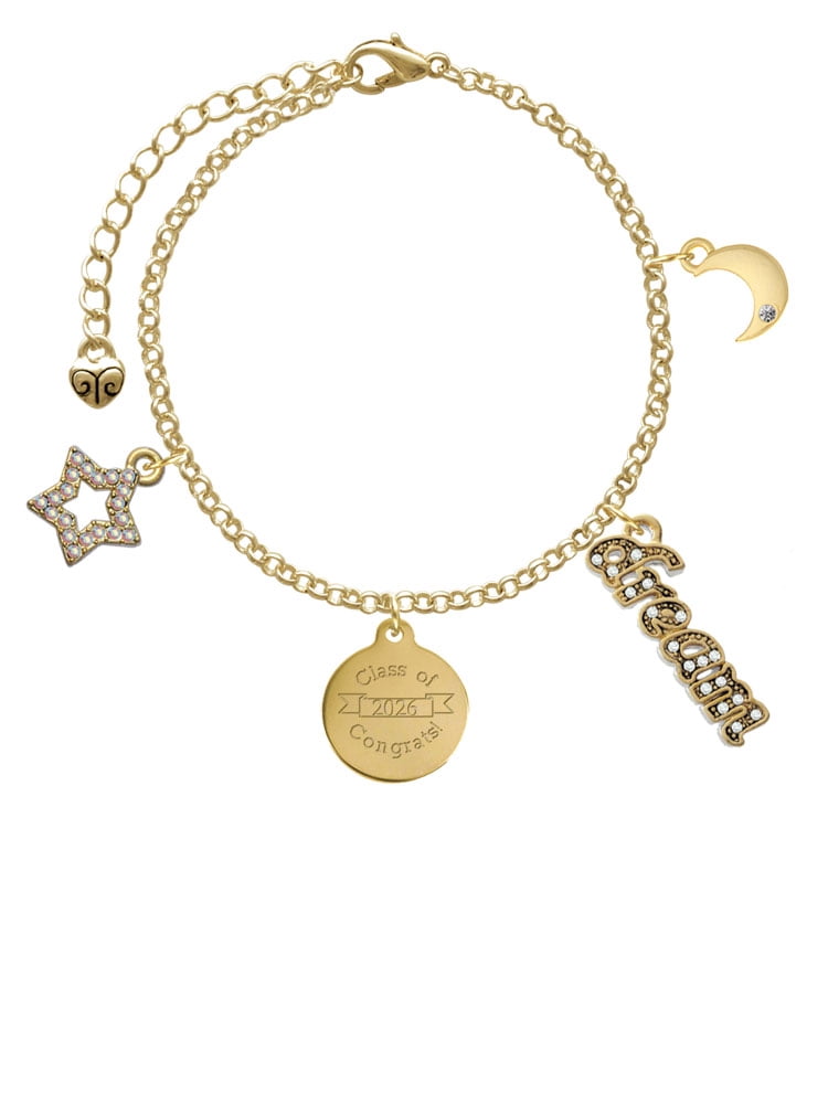 Delight Jewelry Goldtone Engraved Class of 2026 Goldtone Dream Big Charm Bracelet, 7.5+2" Extender