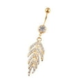thumbnail image 3 of Ayyufe Rhinestone Fir Leaf Belly Button Navel Ring Golden Tone Body Piercing, 3 of 5