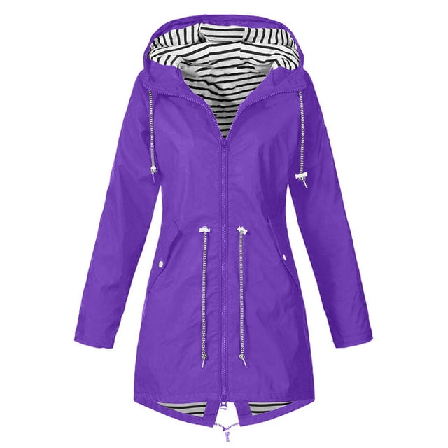 Women Ladies Waterproof Jacket Plus Size Raincoat Winter Autumn Hooded Coats Trench Coat Plus Size Jacket Coat