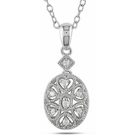 Miabella Diamond-Accent Sterling Silver Heart Drop Pendant, 18