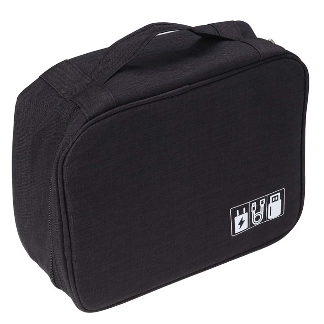 Travel Storage Bag Kit Data Cable U Disk Power Bank Electronic Accessories Digital Gadget Devices Organizer Case Handbag (Black)
