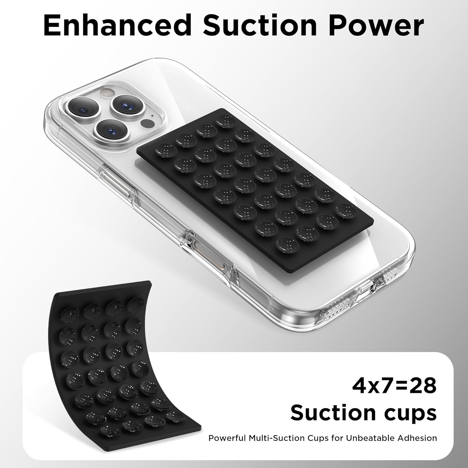 MKEUDQ-2 Pack Silicone Suction Cup Phone Case Mount Double-Sided, Hands-Free Strong Grip Holder for iPhone and Android, Sticky Phone Stand for Selfies and Videos, Black+Transparent