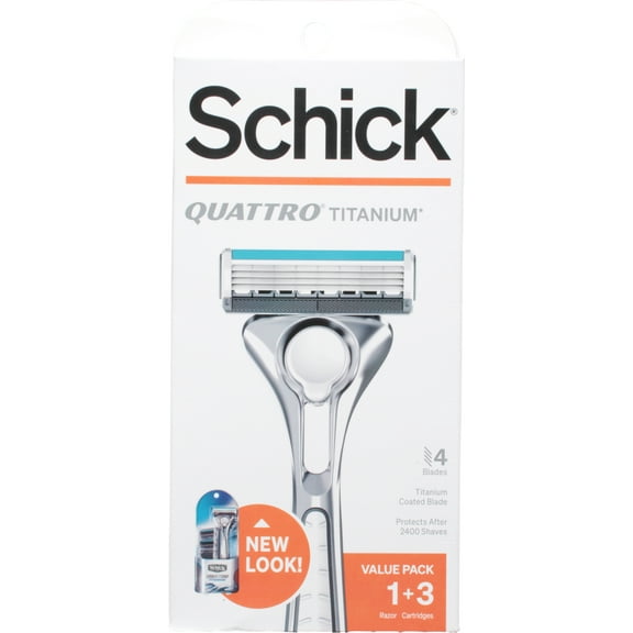 Schick Quattro Titanium Razor Value Pack, 1 Handle, 3 Refills