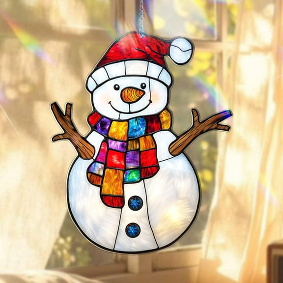 Christmas Snowman Acrylic Suncatcher Winter Holiday Window Hanging Festive Home Decoration Ornament Gift for Friends and Family
