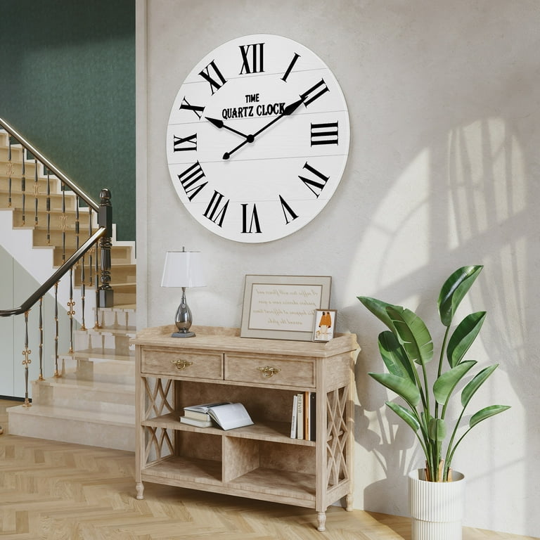 HLR 35.5 Inch Farmhouse Shiplap Wall Clock, White photo 5