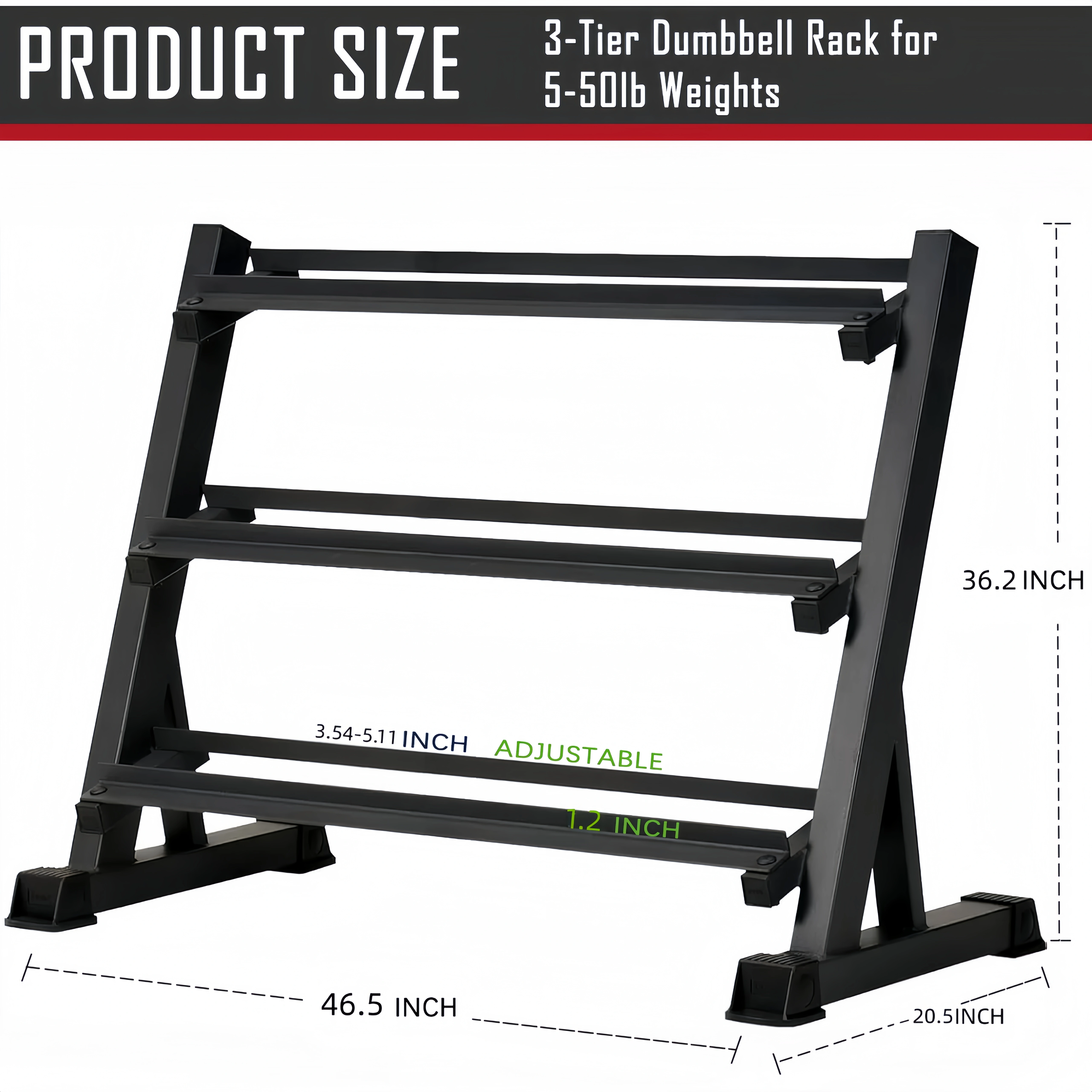 3-Tier Dumbbell Rack 1100LB Capacity, Alloy Steel Weight Storage Rack for Dumbbells, Kettlebells, Weight Plates (5-50LB) - Home Gym Organization, Heavy Duty