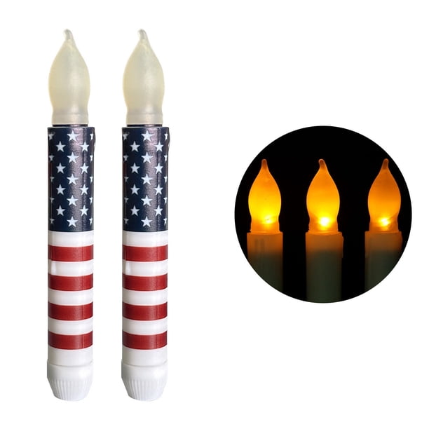 Flag Flameless Taper Candles With Remote Timer Pack Patriotic LED Candles Battery Operated Flickering Fake Candles For 4th Of July Independence