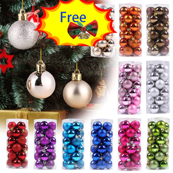 Tyidzon 24Pc Christmas Ball Ornaments - 1.5 Inch Christmas Balls Free Bell - Farmhouse Ball Ornaments for Xmas Tree Fall Holiday Party Decorations
