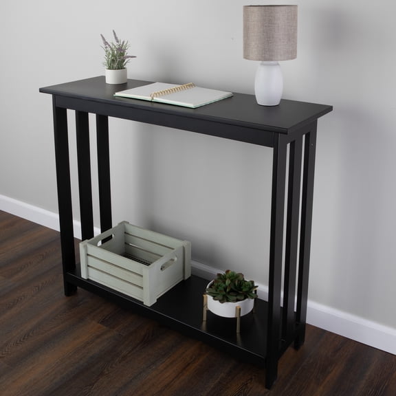 Lavish Home 2-Tier Console Table - 39x11.8in Narrow Entryway Table (Black)