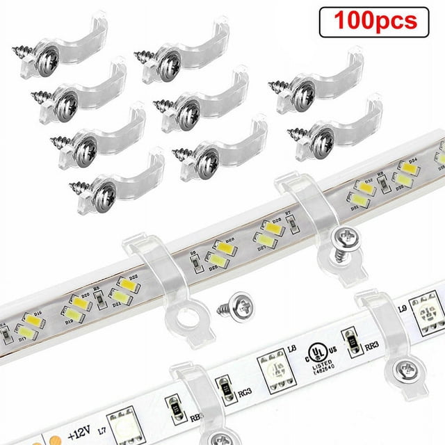 ER 100 Piezas Clips de Montaje de Tira LED, Incluye Soporte de Montaje de Tira LED, Conector de Clips de Montaje de Luz de Tira LED Transparente, con Tornillos Rojo Verde