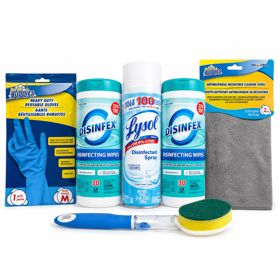 Household Cleaning Supplies Bundle with Lysol Disinfectant Spray, Microfiber Cloths, Sponges and Cleaning Gloves