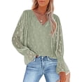 thumbnail image 1 of Txlixc Camisa de chiffon de encaje femenino casual suéter básico de manga larga con cuello V sólido y expansión, adecuado para la calle del Club Txlixc  moda, 1 of 5