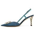 thumbnail image 3 of YDN Women's Stylish Metal High Heel Slingback Pumps Pointy Toe Pearls Buckle Strap Shoes for Wedding Bridal Dress Size 7.5 Blue Strap, 3 of 4