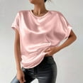 thumbnail image 2 of purcolt Women's Silk Satin T Shirt Casual Crewneck Cap Short Sleeve Basic Tops Summer Loose Tunic Blouses for Business Work Office, 2 of 9
