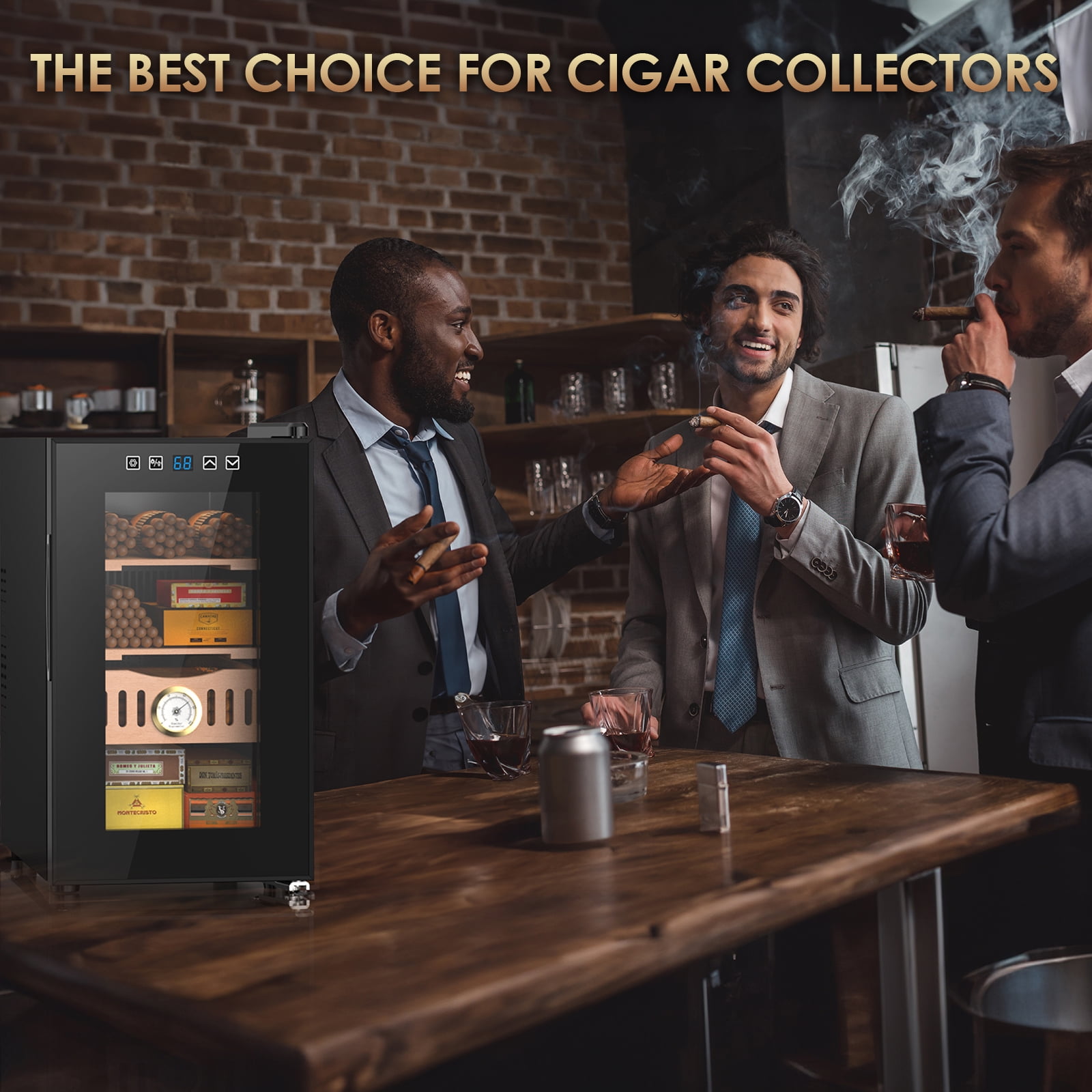 Joreek 25L Electric Humidor 200 Counts Cigar Humidor Cabinet with Cooling Temperature Control Electric Cooling Cigar Fridge with Spanish Cedar Wood Shelves & Hygrometer