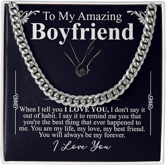 To My Boyfriend Cuban Chain Necklace, Romantic Gift for Boyfriend, Boyfriend Birthday Gift for Boyfriend with Messege Card
