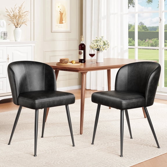 Sailvan Black Dining Chairs Set of 2, Leather Dining Room Chairs,  Modern Kitchen Chairs With Cushion Seat, Mid Century Style Living Room Chairs With Adjustable Metal Legs, Easy Assembly