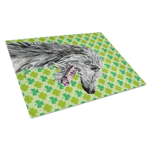Caroline's Treasures Scottish Deerhound Lucky Shamrock St. Patrick's Day Glass Cutting Board Large Size