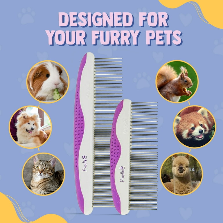 Poodle Pet Metal Puppy Grooming Comb, Anti-Slip Handle, Stainless