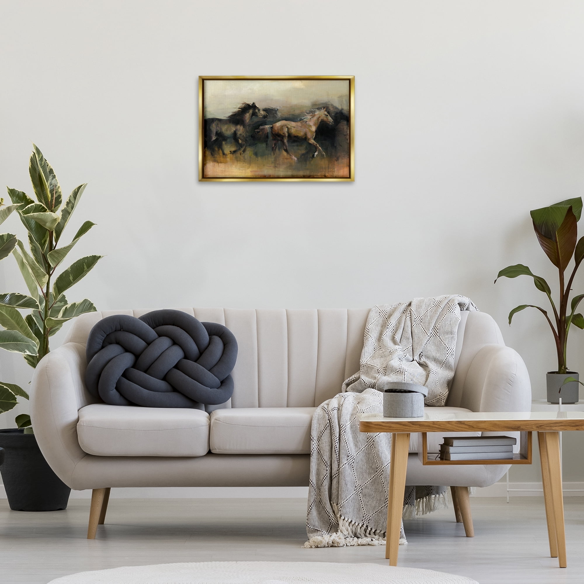 Stupell Industries Roaming The West Horses Animals Painting Gold Floater Framed Canvas Art Print Wall Art, 25 x 17