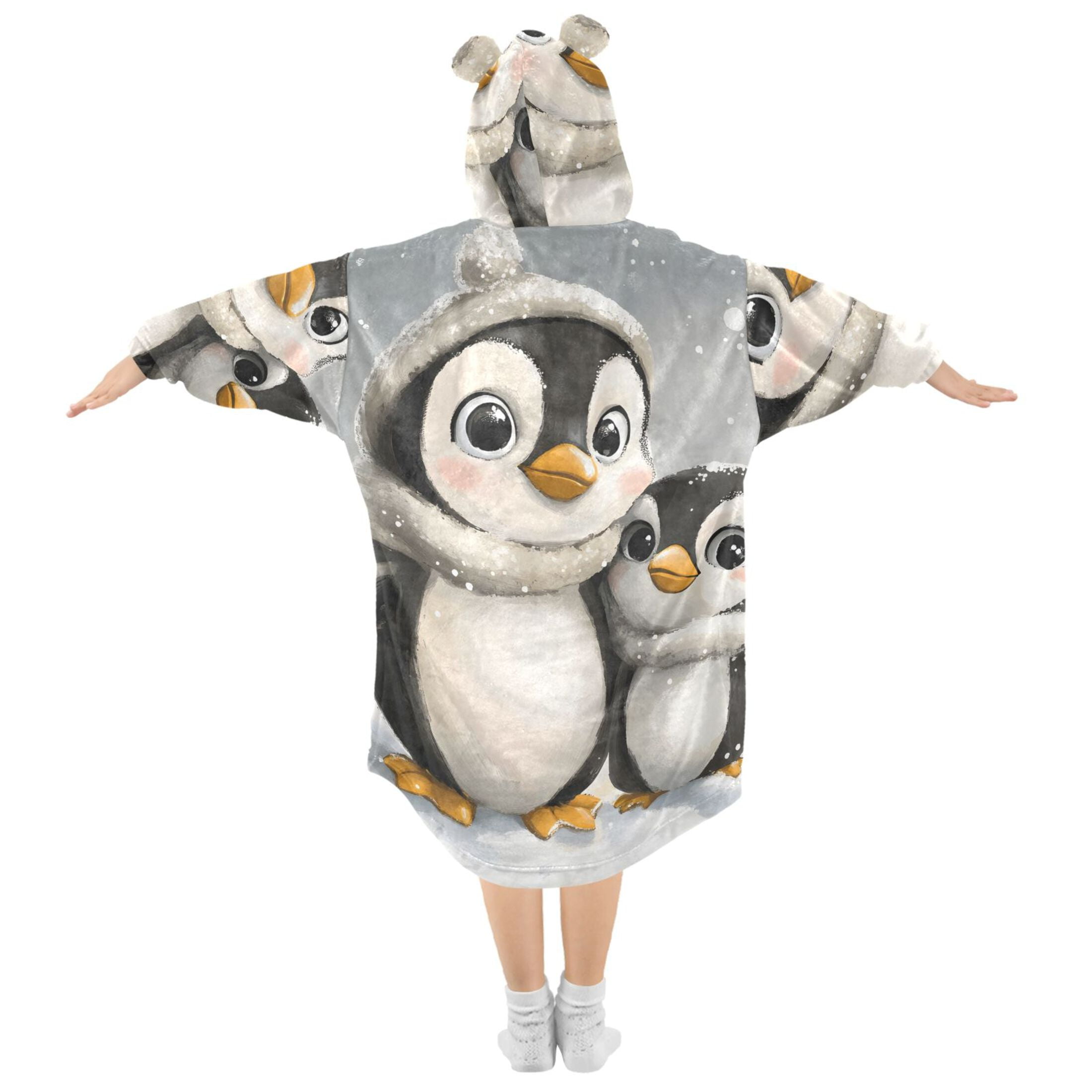 joogoo Wearable Blanket Hoodie for Kids Cute Penguins Flannel Oversized Sweatshirt 3-14 Years M