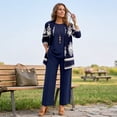 thumbnail image 4 of Textilo Women's 3 Pieces Pant Suits Elegant Loose 3/4 Sleeve Floral Cardigan Sleeveless Tank Tops Wide Leg Pants Suits Spring 2026 Casual Outfits,Royal Blue M, 4 of 5