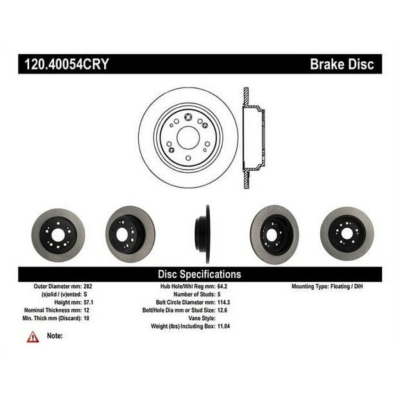 Centric Parts Disc Brake Rotor P/N:120.40054 Fits select: 2002-2004 ACURA 3.5RL