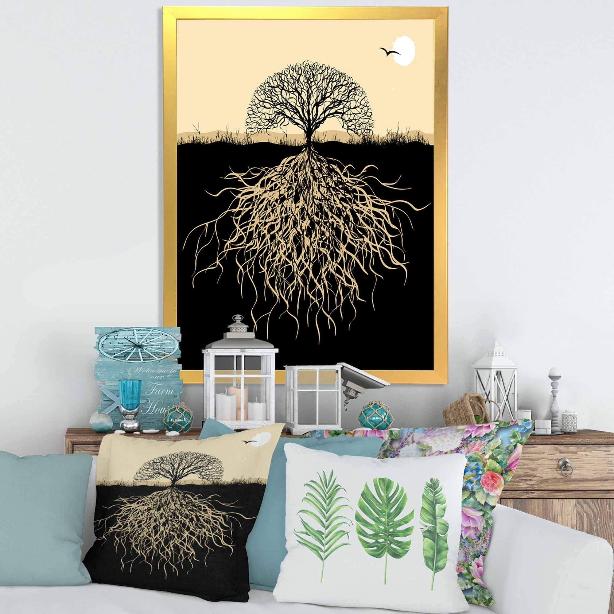 Designart 'Tree Silhouette With Underground Roots' Traditional Framed Art Print