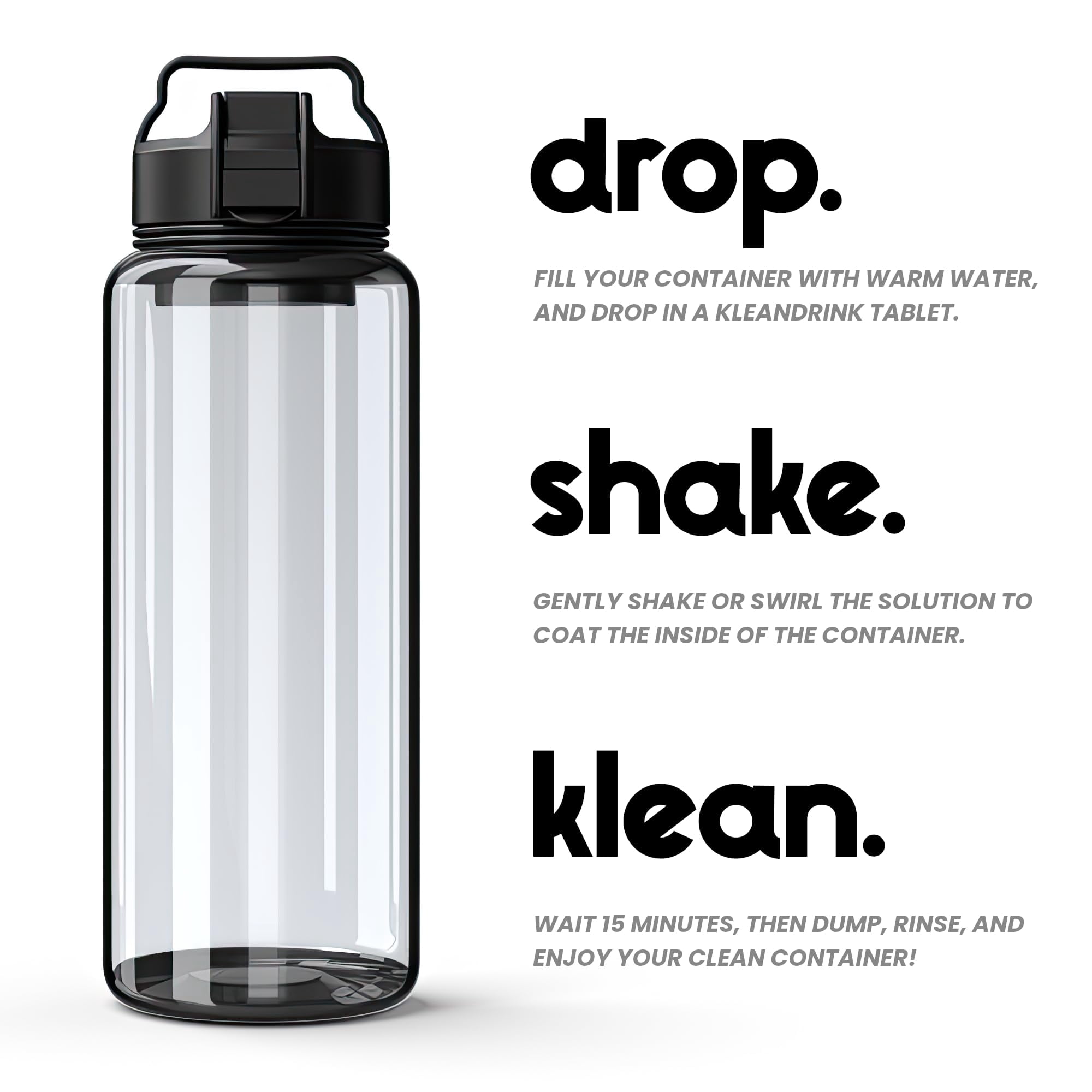 Kleandrink 30 Cleaning Tablets – NSF Certified Safe, Eco-Friendly, Clean Stainless Steel, Tumbler, Insulated, Plastic and Reusable Water Bottles, Protein Shaker – Remove Odors and Stains,No Scrubbing