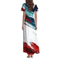 thumbnail image 5 of Women's 4th of July Patriotic Dress, Women Summer V-Neck Short Sleeve Dress, Sexy Independence Day American Flag Printed Maxi Design, Lightweight Bohemian Style for Outdoors,Turquoise XS, 5 of 5
