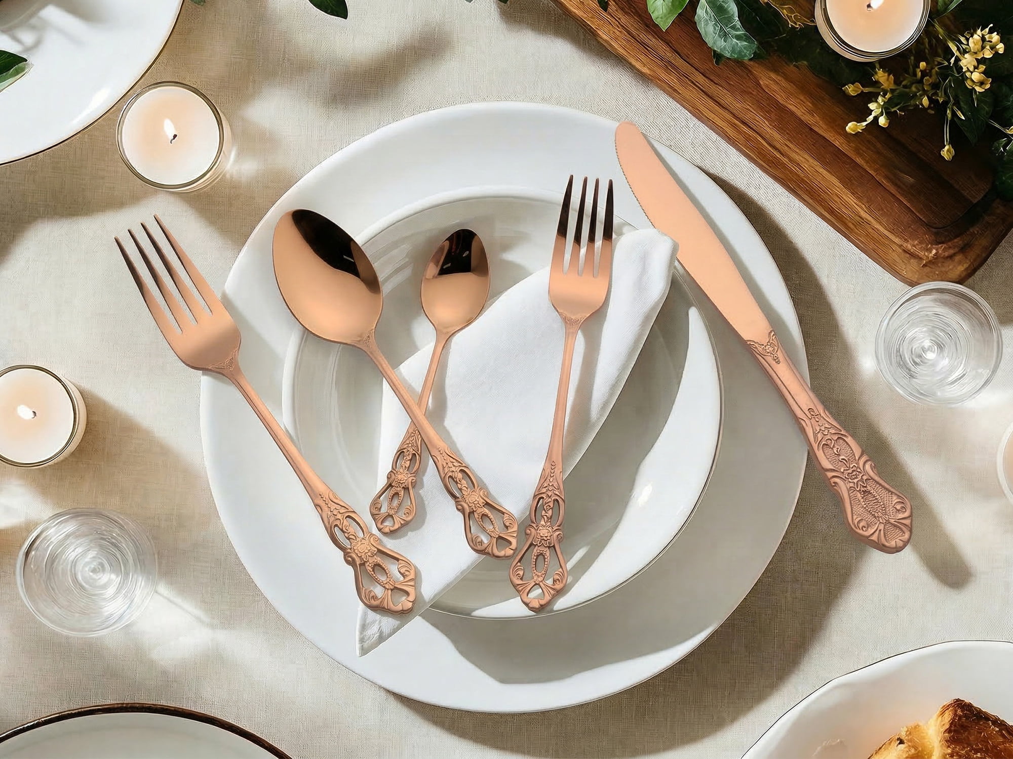 Unique Bargains 30 Piece Silverware Stainless Steel Flatware Set with Openwork Gold1