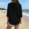 thumbnail image 4 of Women's V Neck Button Front Hoodie, Long Sleeve Drawstring Top, Casual Pullover Shirt for Spring Summer | CSEONE,Black L, 4 of 9