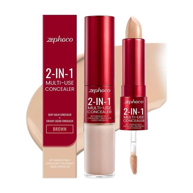 Brown, moisturizing concealer, 2-in-1 concealer stick, evens out skin tone for a natural makeup look.