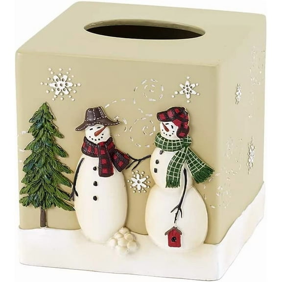 Avanti Linens - Tissue Box Cover, Resin Countertop Accessories, Christmas Decorations (Snowmen Gathering Collection)