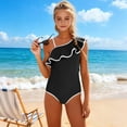 thumbnail image 2 of Shadoumai Girls One Piece Swimsuit Size 8-9 Cross Ruched Front Girls Swimwear Tankini Quick Drying Tropical Print Bathing Suit Tween Adjustable Straps Padded Swimwear with Cover Up Pants, 2 of 5