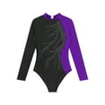 thumbnail image 5 of inlzdz Women Shiny Rhinestone Gymnastics Ballet Leotard Figure Skating Dance Bodysuit Long Sleeve Catsuit Ballerina Purple M, 5 of 7