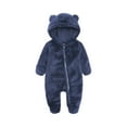 thumbnail image 2 of Domzest Newborn Baby Bear Jumpsuit, Fleece Hooded Romper, Warm Winter Outwear for Infant Girls Boys Dark Blue 12M-Month, 2 of 7