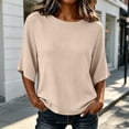 thumbnail image 4 of HongQid Womens Ribbed Knit Top Blouse Round Neck Loose Fit Solid Color 3/4 Sleeve Breathable Tunic Shirts Basic Tops Spring Summer Outfit Clothing Ladies Short Sleeve Tunic Tee, 4 of 6