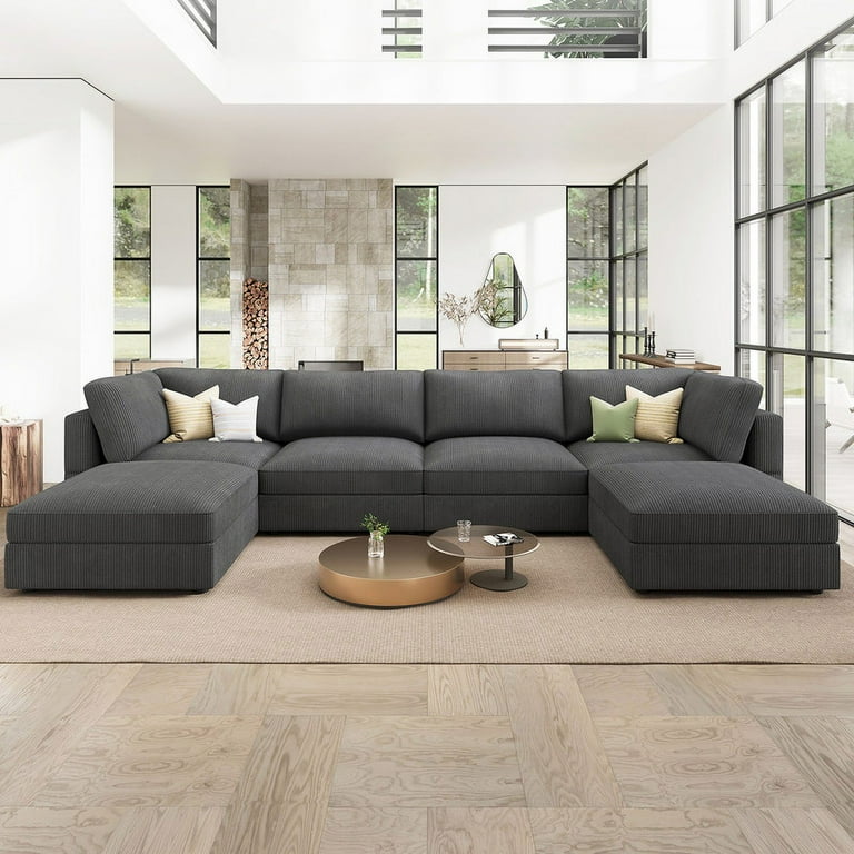 Onizbar 【Luxury】 HONBAY 153.4” Oversized Corduroy Modular Sofa U-Shaped