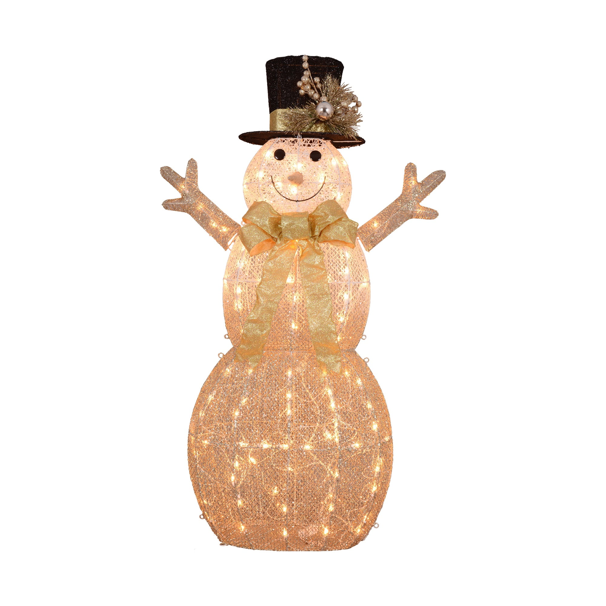 52" 3D Lighted Rattan Snowman in Top Hat Christmas Outdoor Decoration