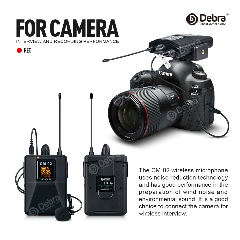 D Debra Audio CM Series UHF Wireless Lavalier Microphone with 30 Selectable Channels for DSLR Camera Smart Phone Interview Live Recording (CM-02 Dual Mics)