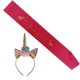 thumbnail image 4 of 2 piezas de oro brillo diadema cumpleaños chica satén fajín conjunto rosa roja Sunnimix Conjunto de banda y fajín de unicornio, 4 of 8