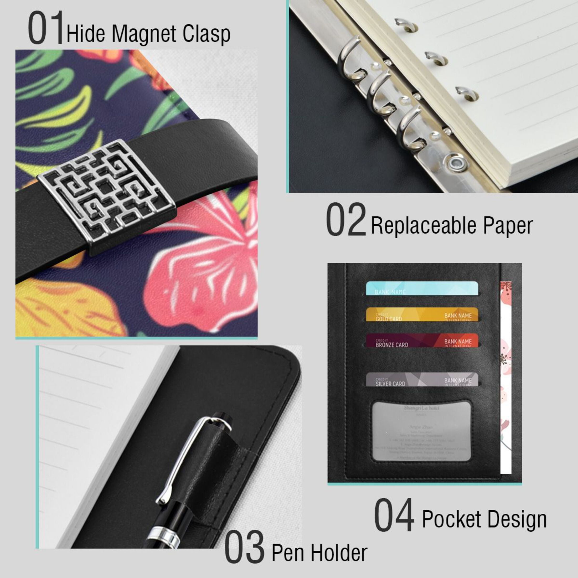 Leather Planner Leather Notebook Notebook Journal Binder Design Pen Pocket Design Convenient for Storage Colored Hawaiian Leaf