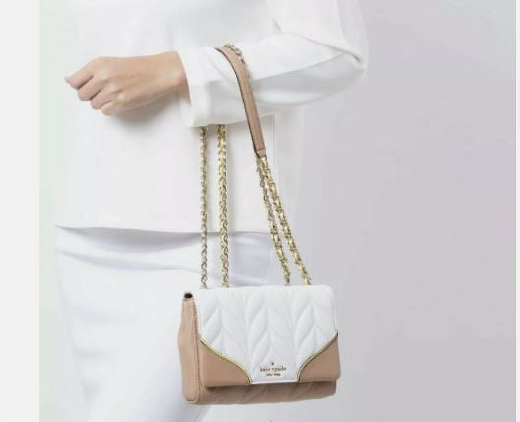 Kate Spade New York Adult Leather Quilted Clutch Cross Body Bag, White/Dove Multi